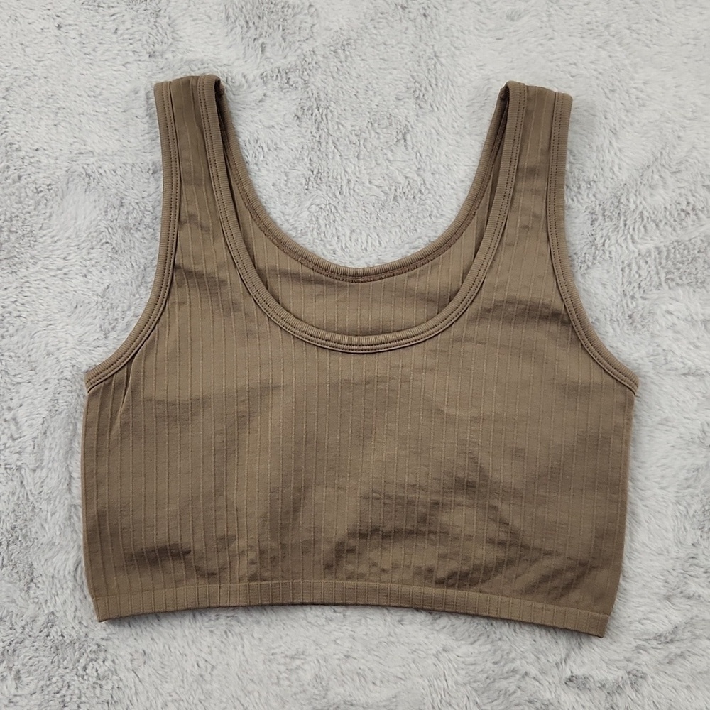 Aerie Seamless Ribbed Scoop Neck Bralette Crop Tank Taupe Size Small